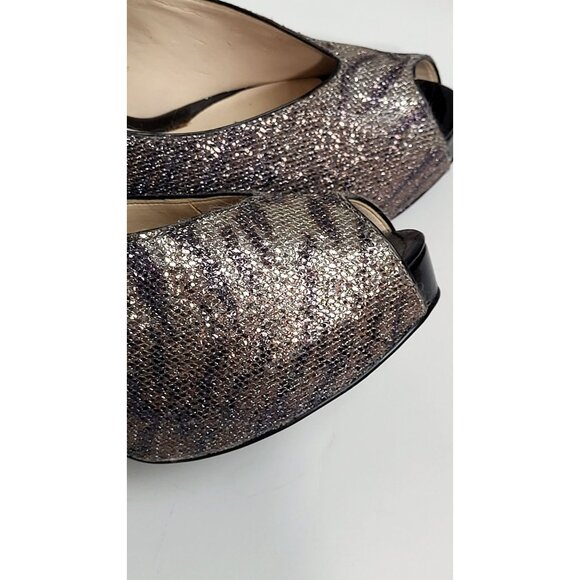 Guess Womens Glitter Peep Toe Metallic Animal Print Stiletto Heels Size 9M - Picture 9 of 13